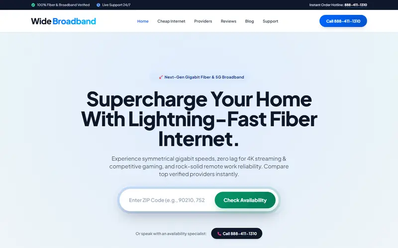 Wide Broadband website homepage